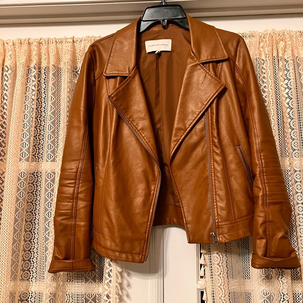 cupcakes & cashmere Tan Leather Jacket